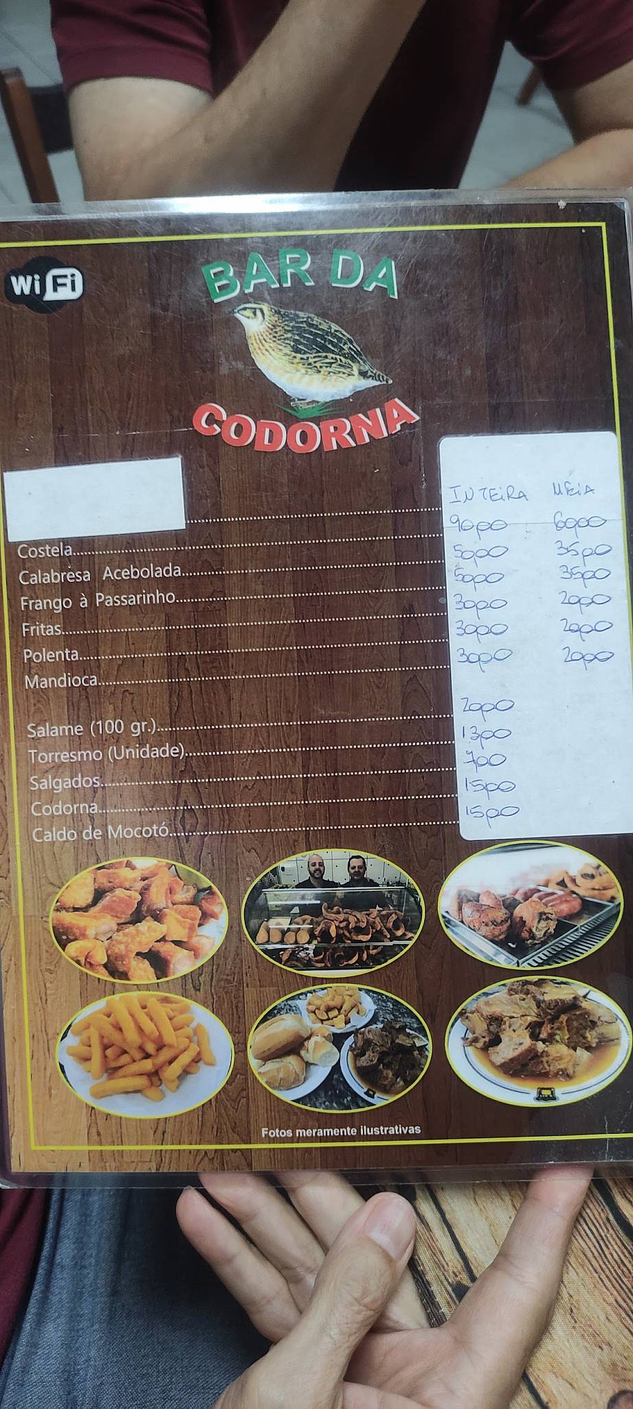 Bar da Codorna cardápio