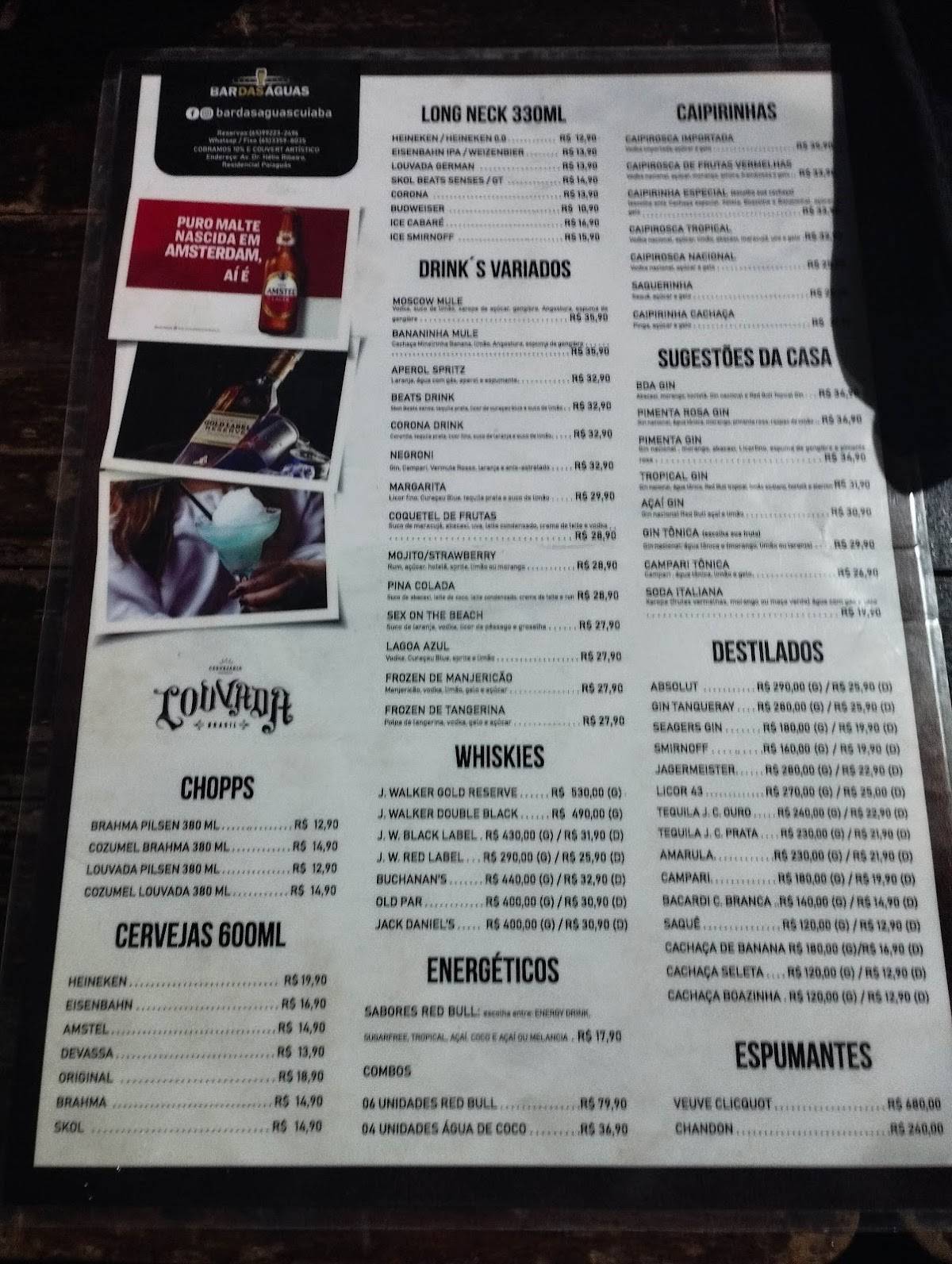 Bar das Águas cardápio