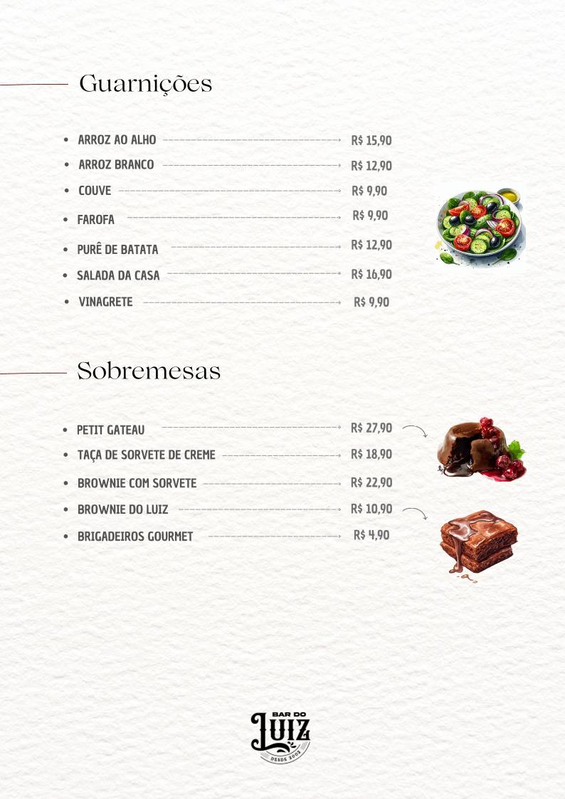 Bar do Luiz cardápio