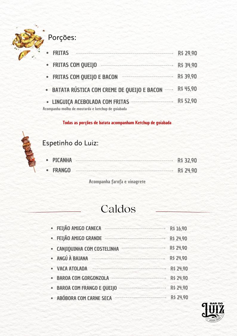 Bar do Luiz cardápio