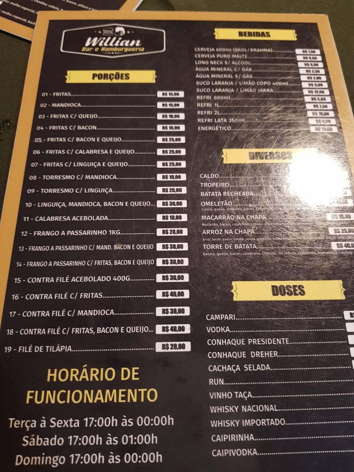 Bar e Hamburgueria S & P cardápio