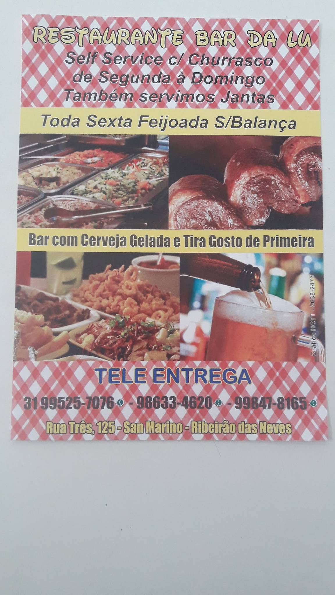 Bar e restaurante da lu cardápio