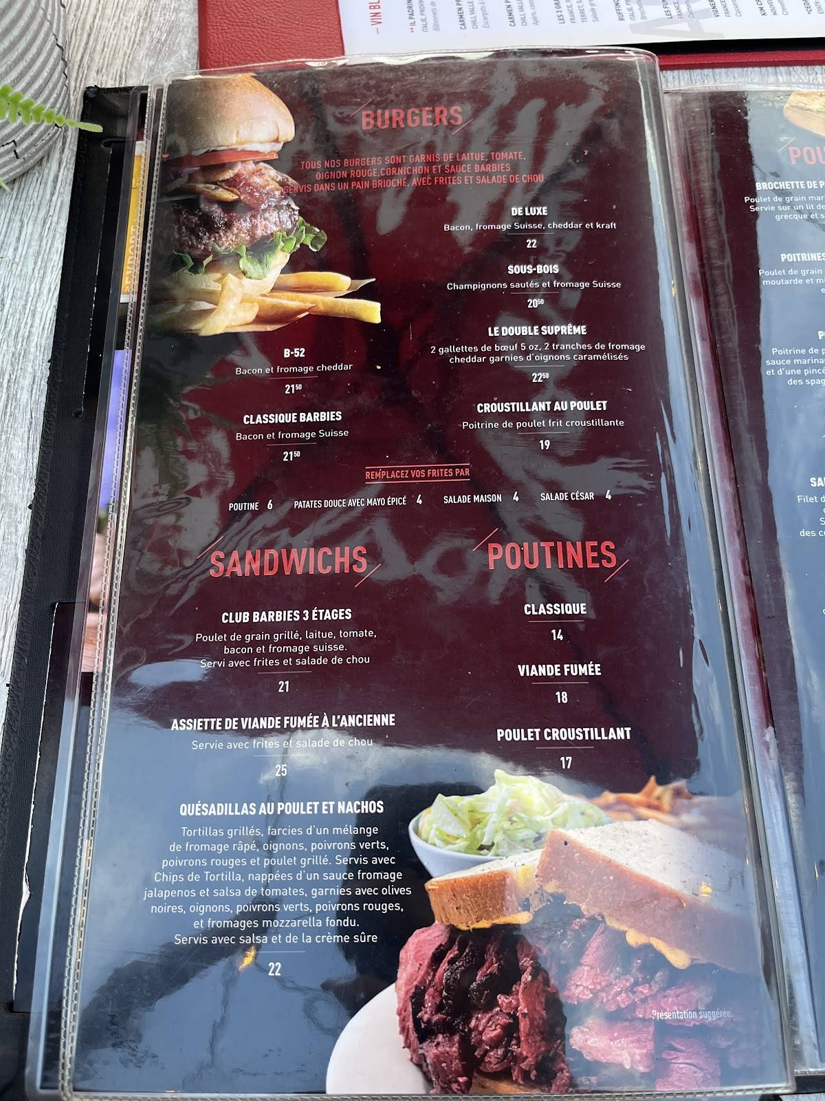 Menu de Barbies Resto Bar Grill - Lévis