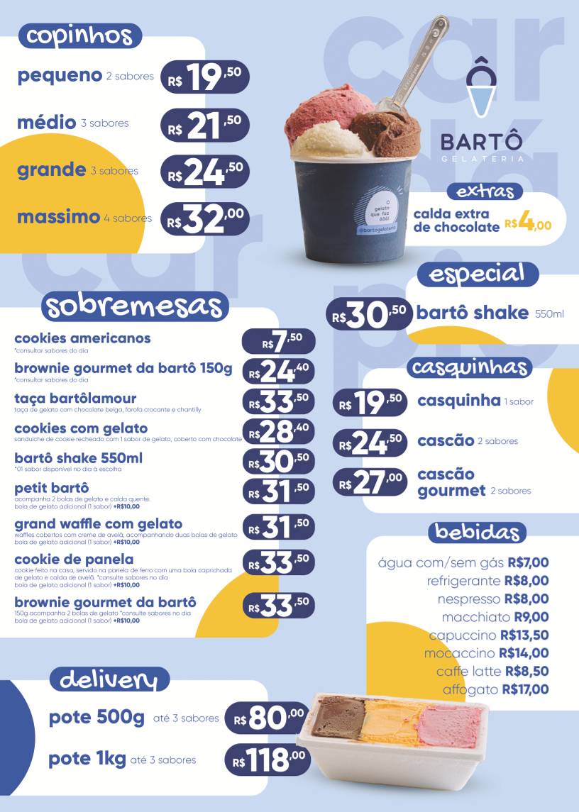 Bartô Gelateria cardápio