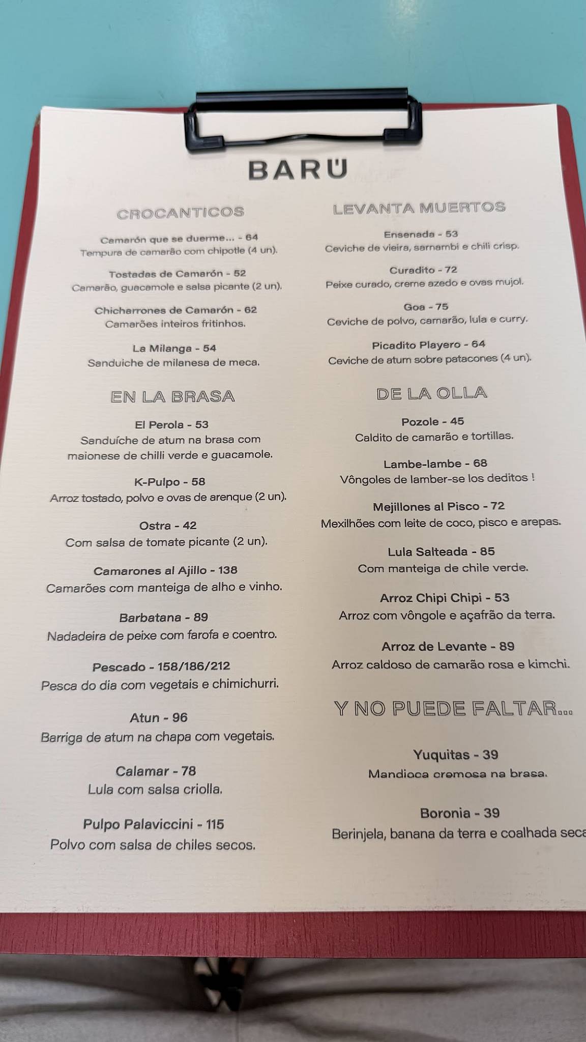 Barú Marisquería cardápio