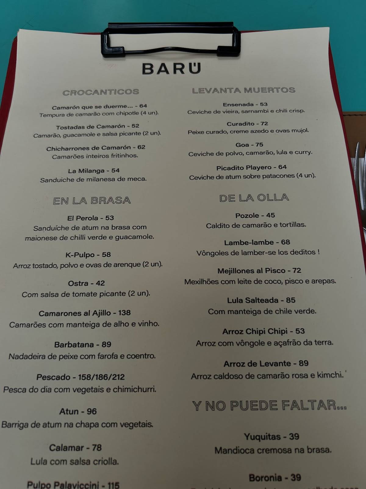 Barú Marisquería cardápio