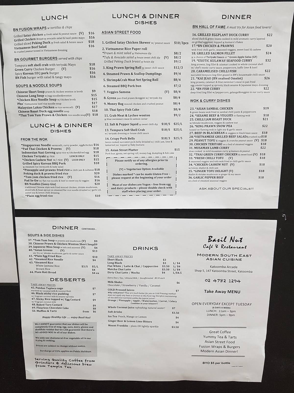 Menu at Basil Nut Cafe & Restaurant Katoomba, Katoomba