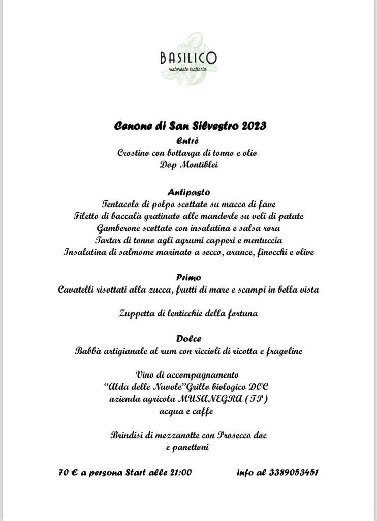 Menu di Basilico ristorante trattoria 