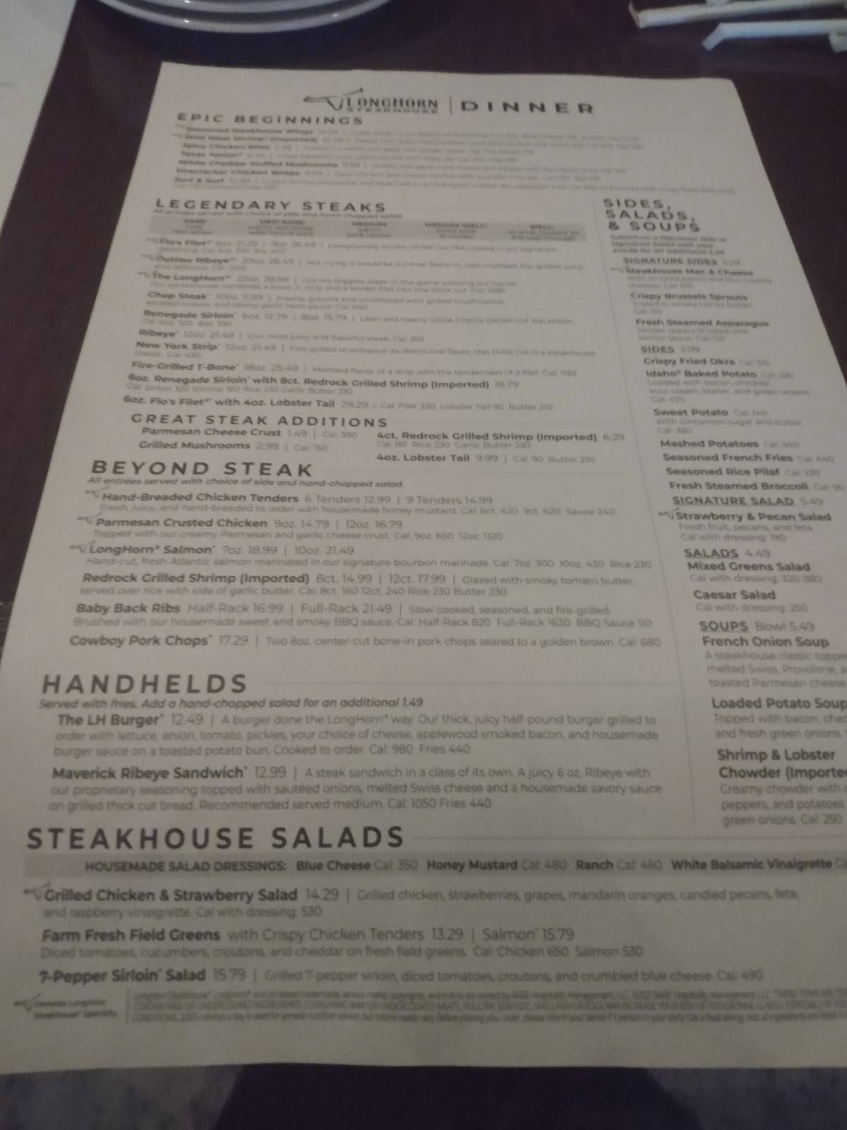 Menu at LongHorn Steakhouse, Baton Rouge, Blvd