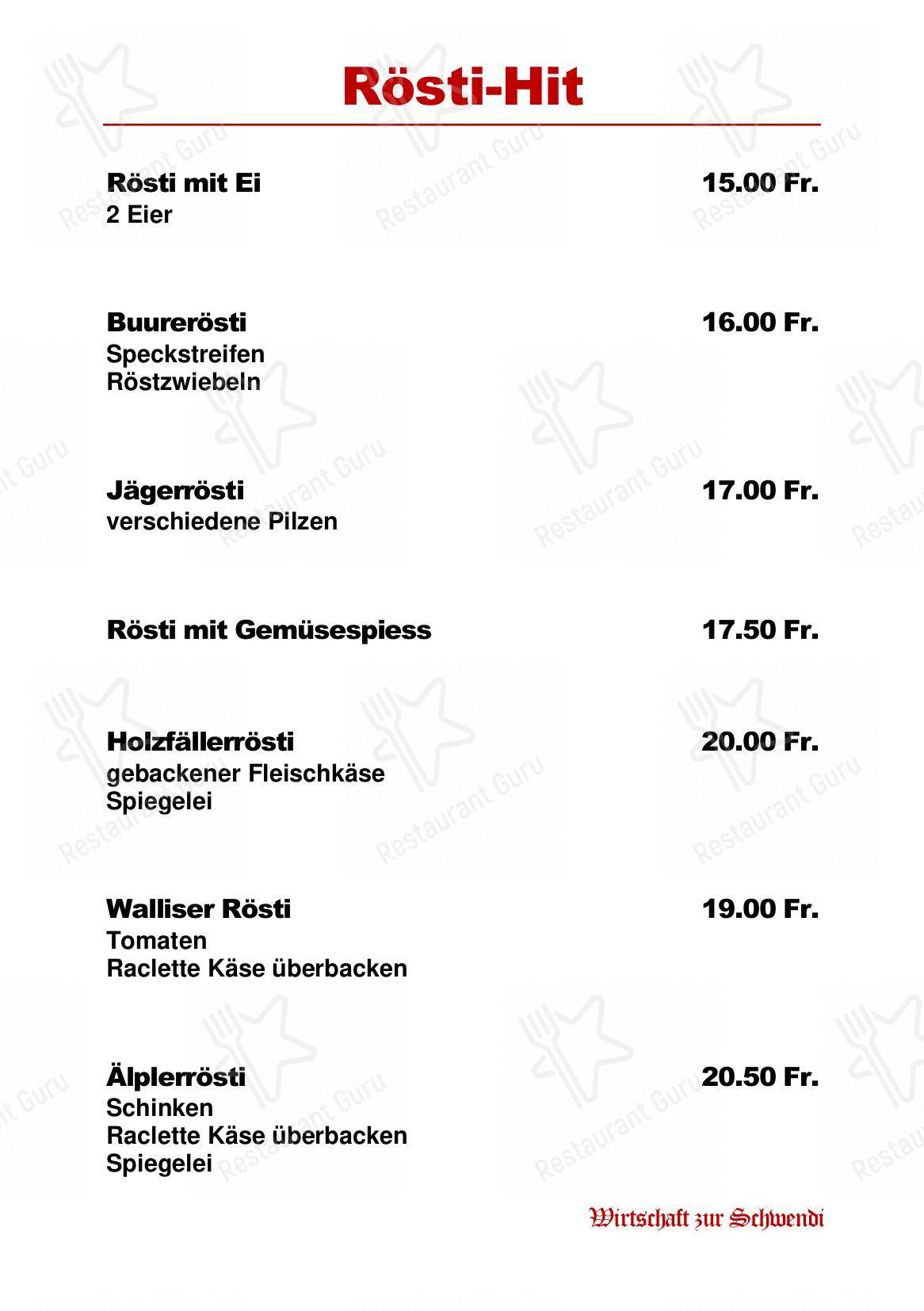 Menu di Restaurant Schwendi - Коктейльная карта