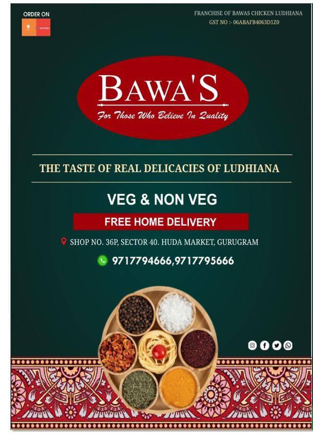 Bawa's Cafe menu