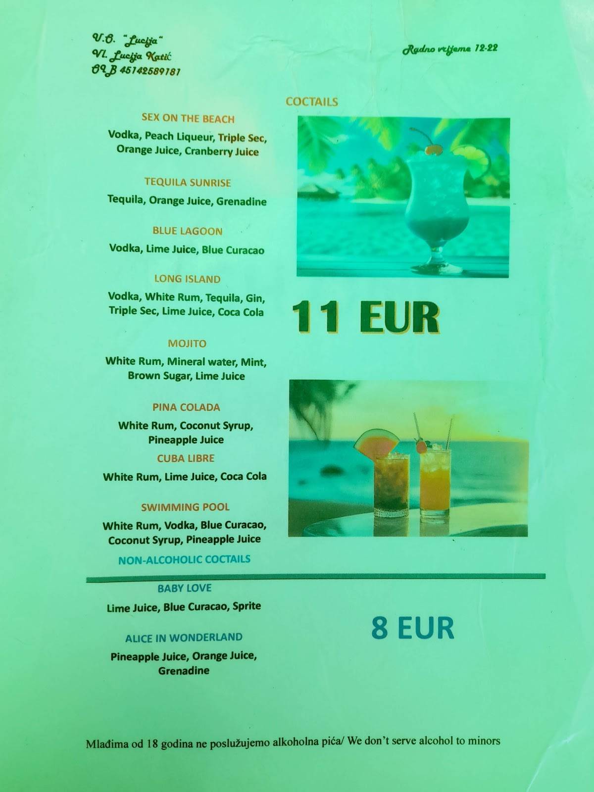 Menu di Beach bar Lucija 