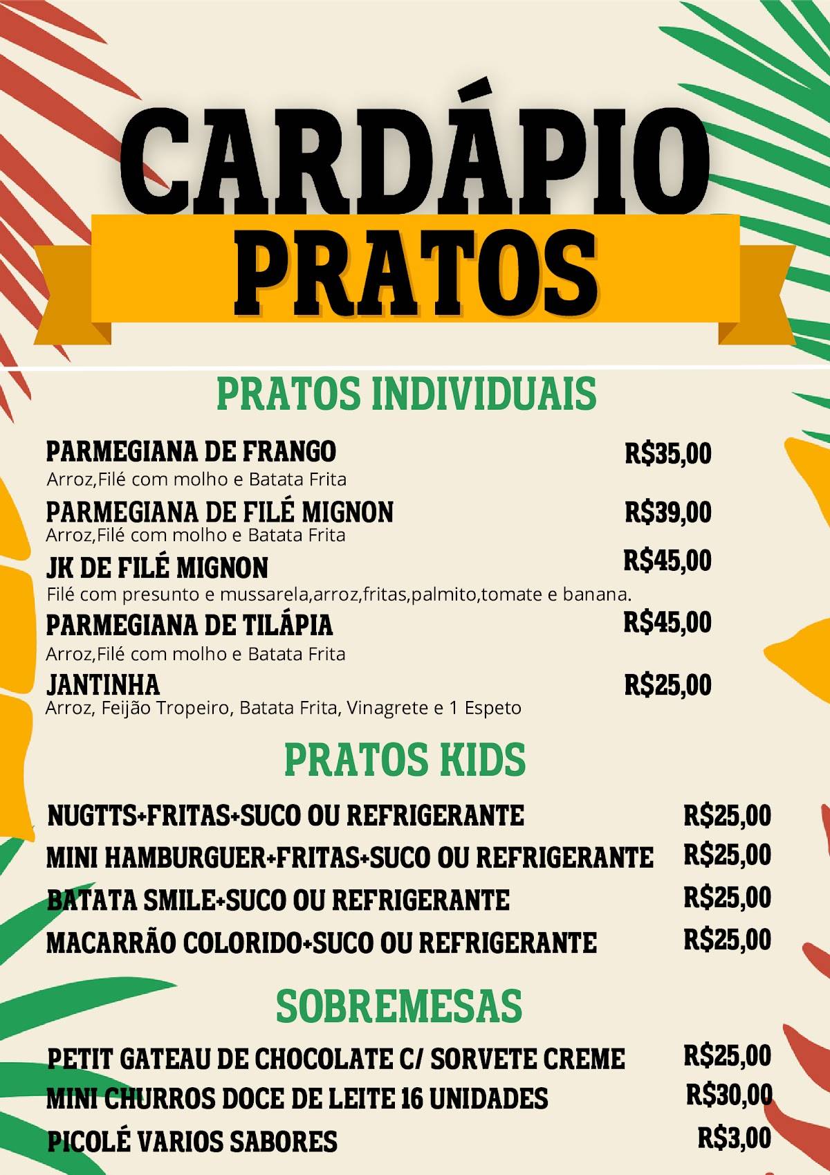 Beachquim cardápio