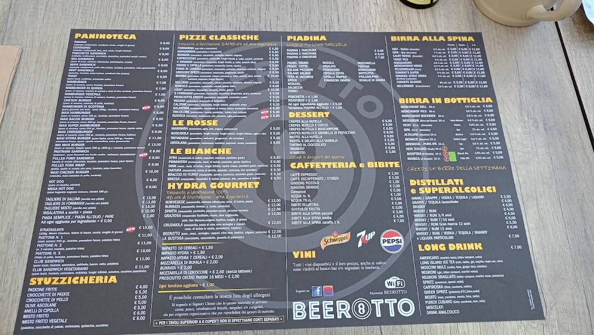 Menu di Beerotto Pizza e cucina 