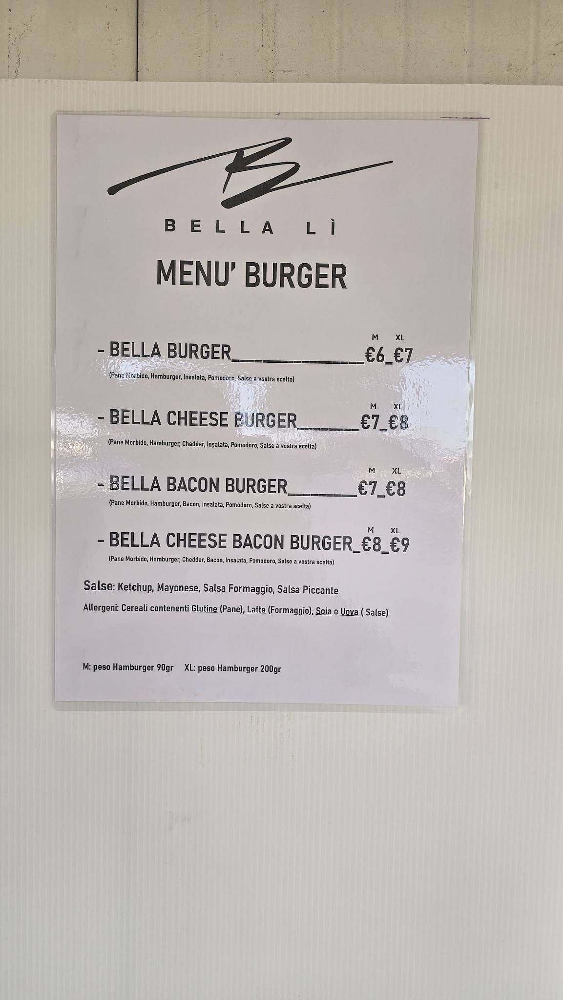 Menu di Piadineria BellaLì 