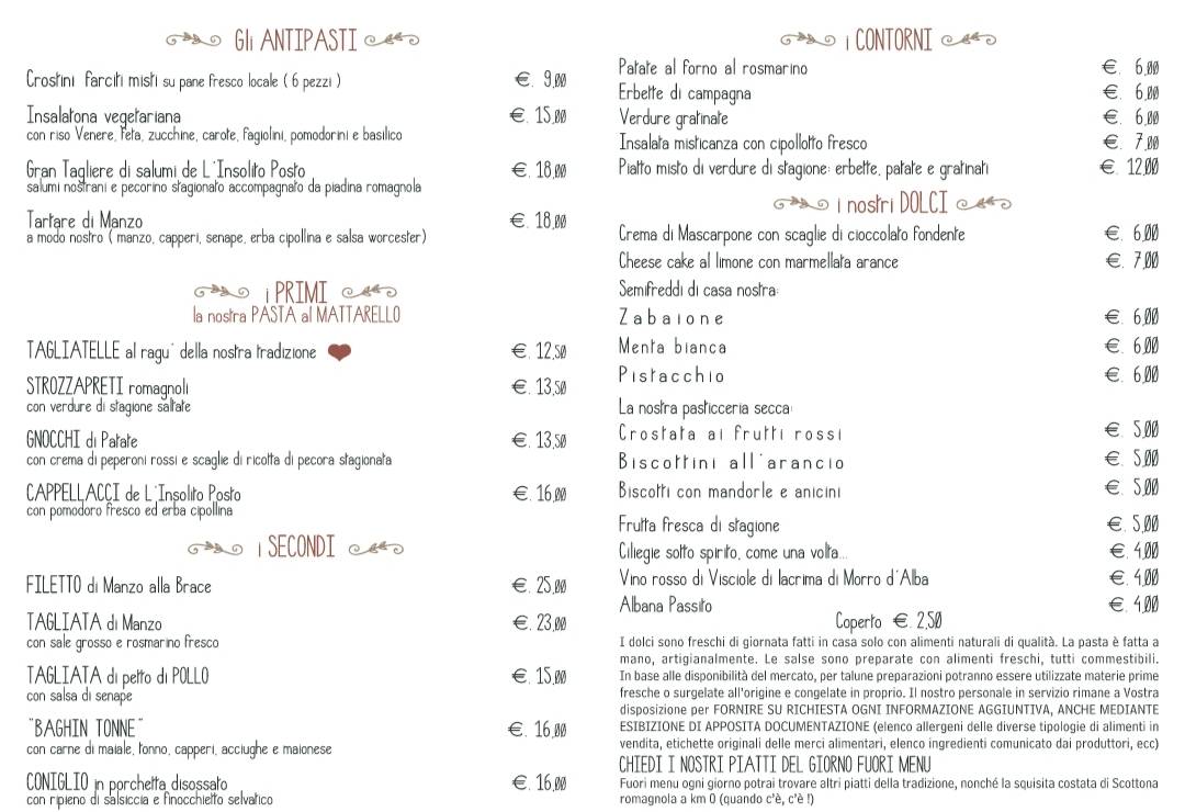 Menu di L'insolito Posto 