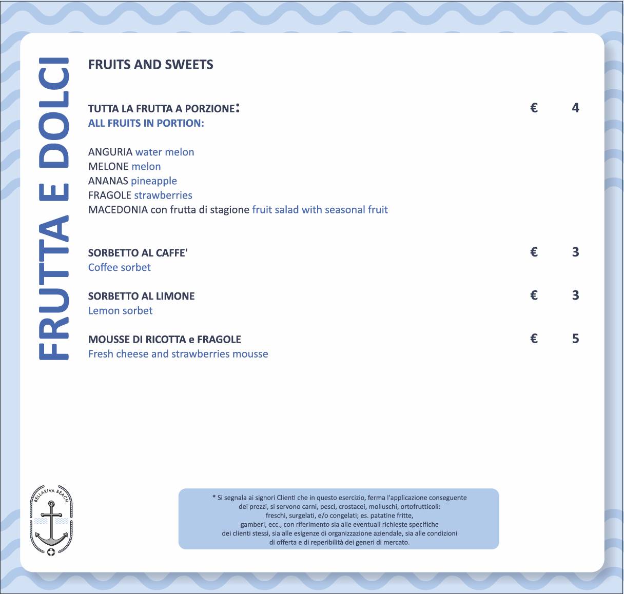 Menu di Bellariva Beach 
