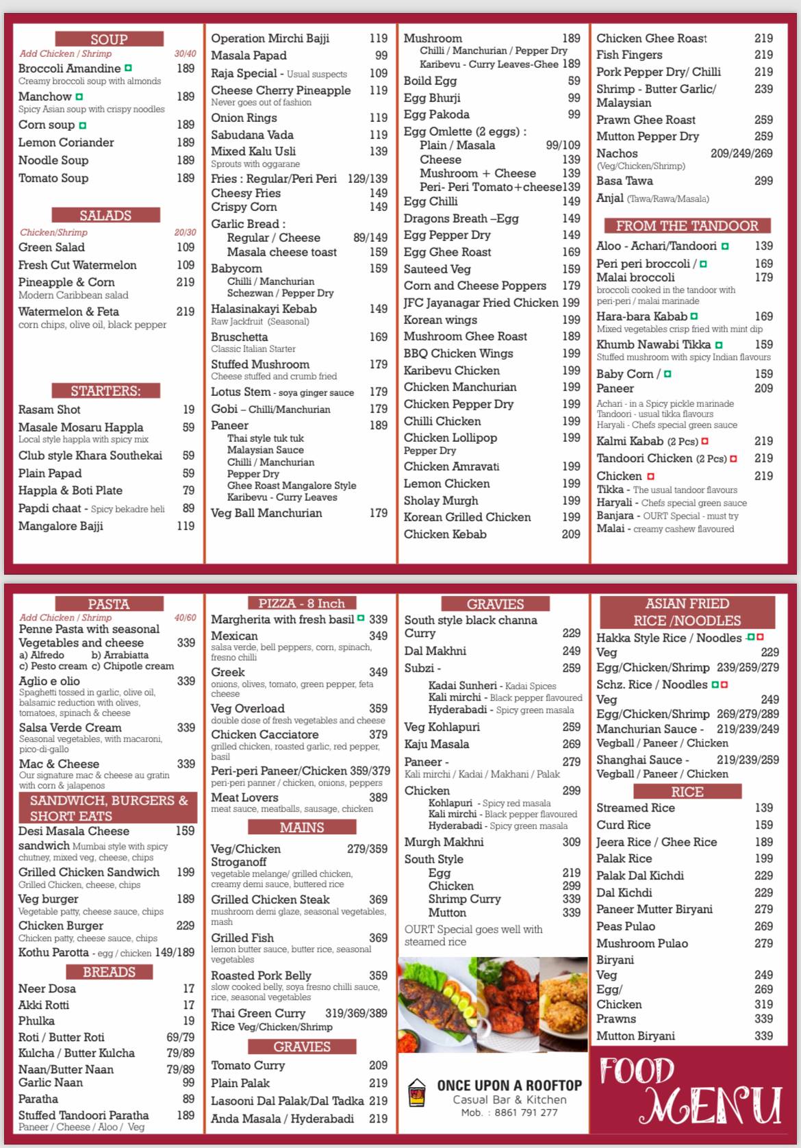 Once Upon A Rooftop Restobar menu
