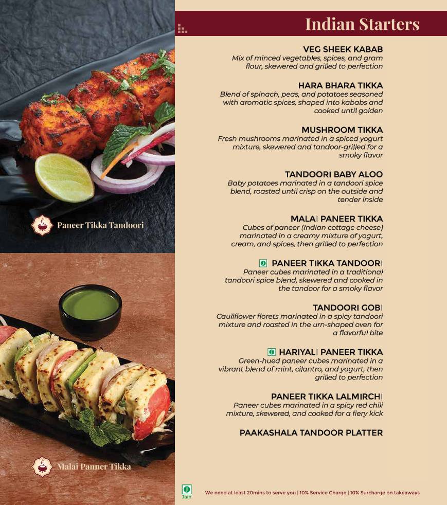 Paakashala @ MG Road Veg Restaurant in MG Road menu