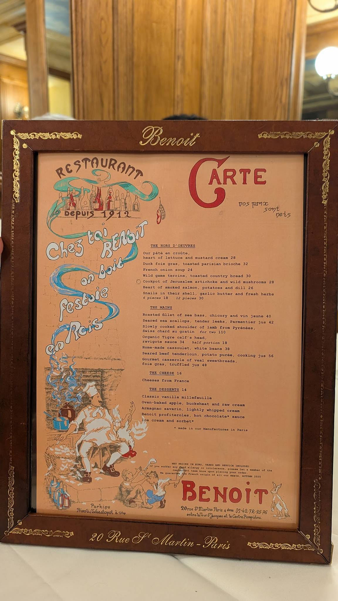Menu de Benoit Paris