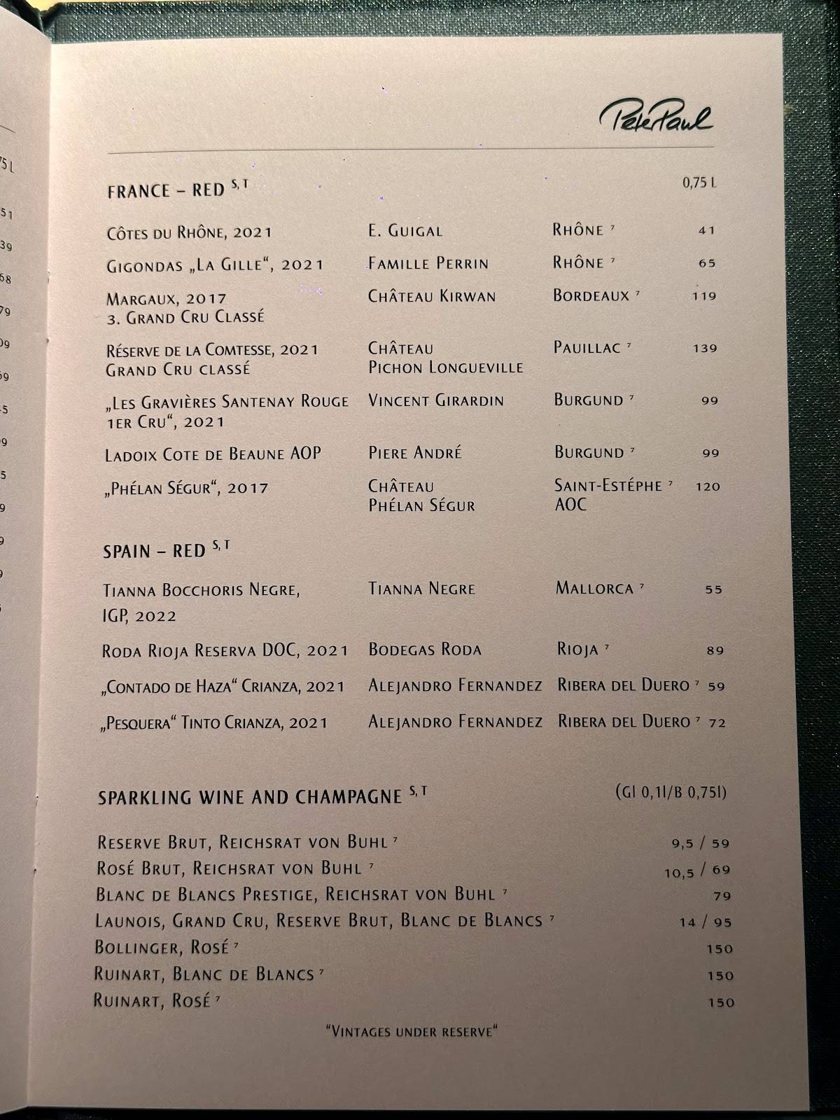 Menu de PeterPaul