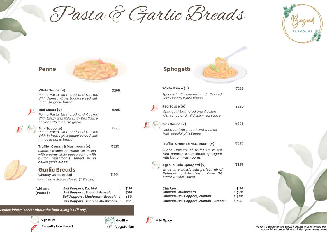 Beyond Flavours menu