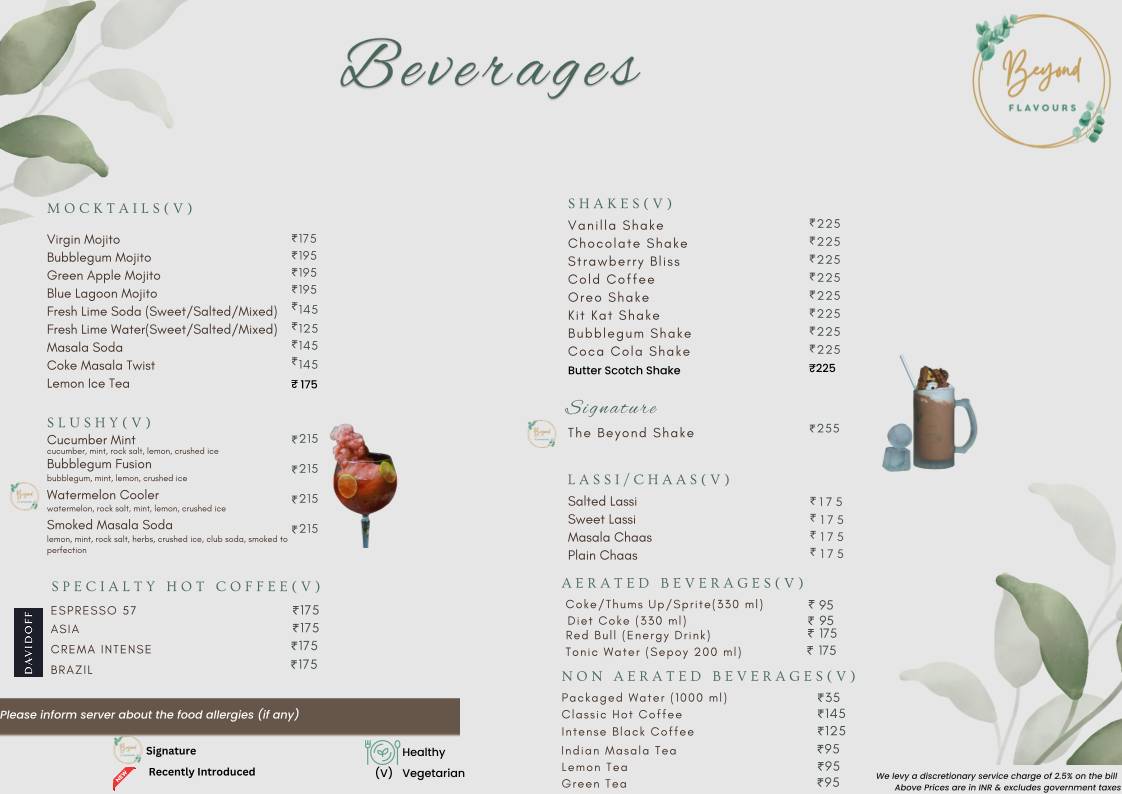 Beyond Flavours menu