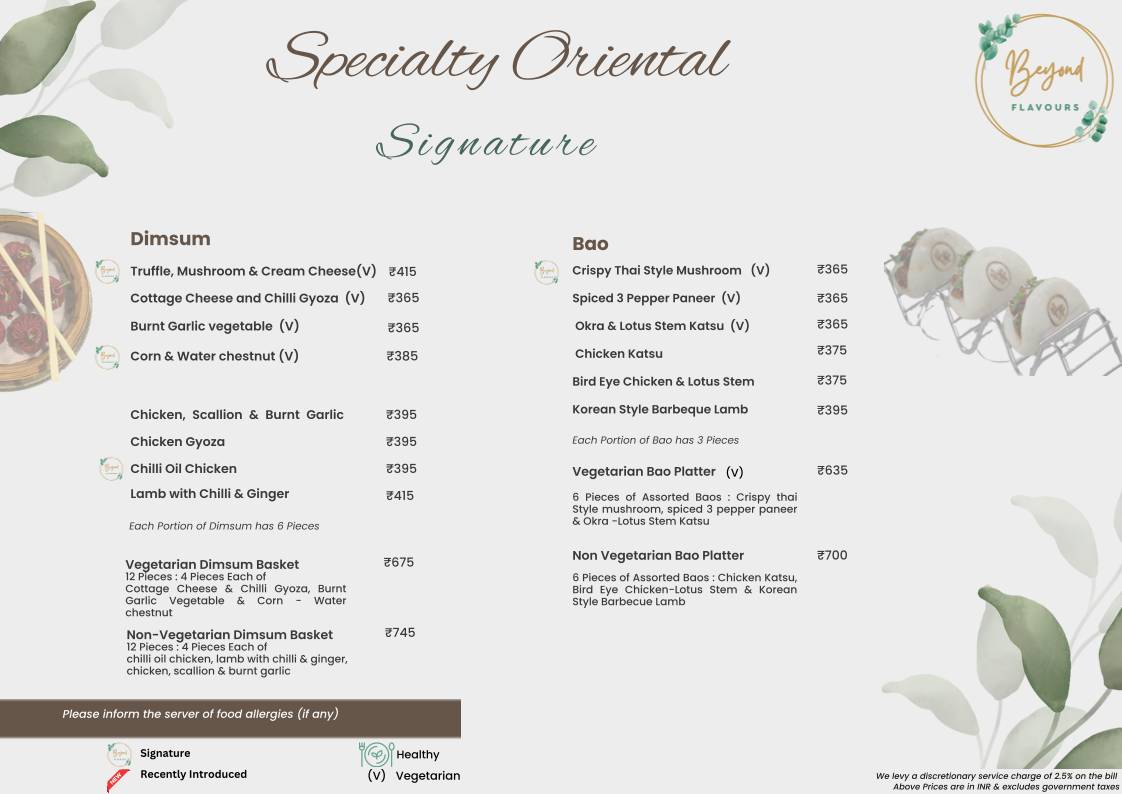 Beyond Flavours menu