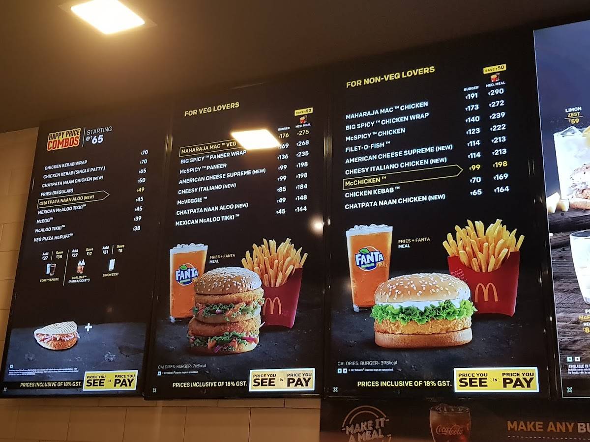 Menu at McDonald's, Bharuch