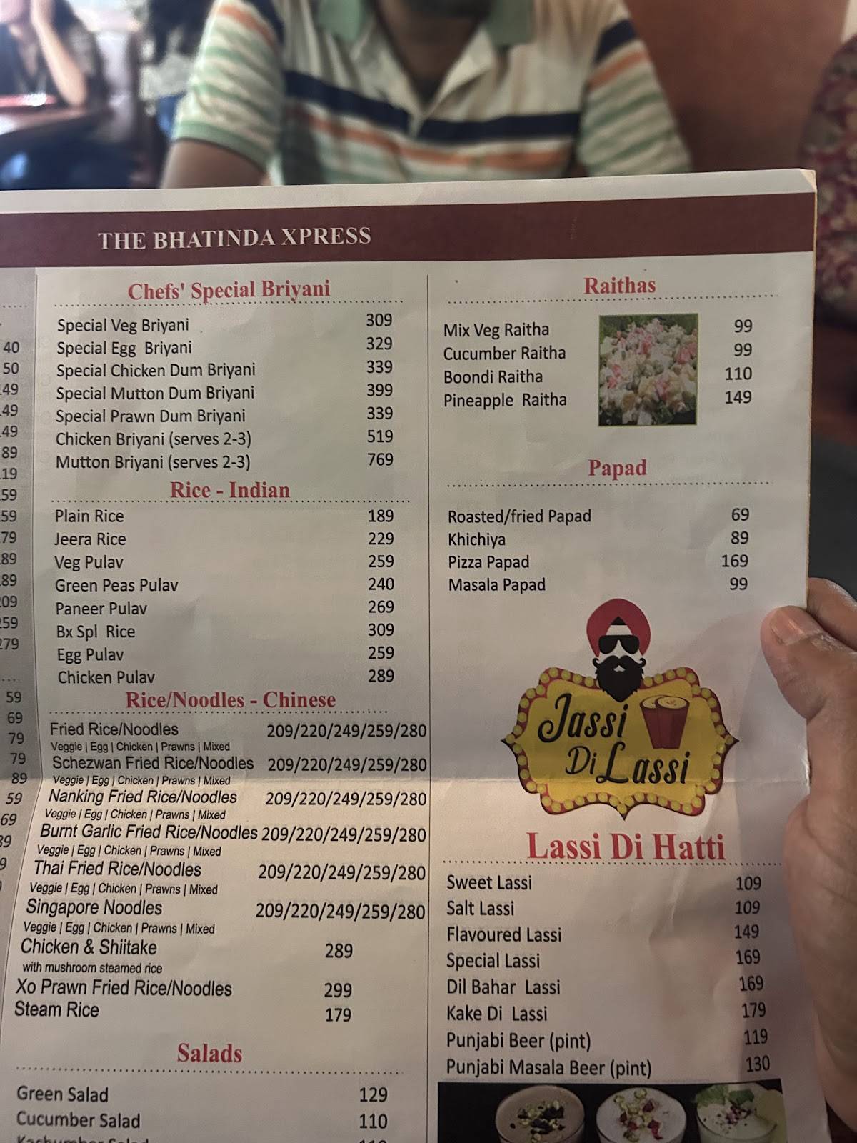 Bhatinda Xpress menu