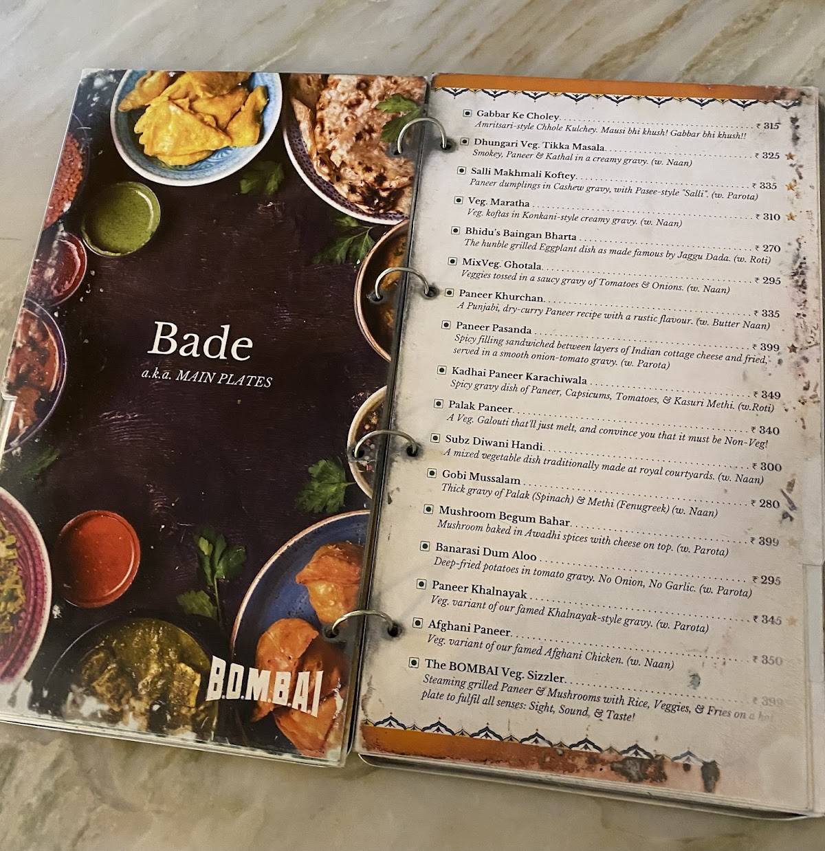 The BOMBAI menu