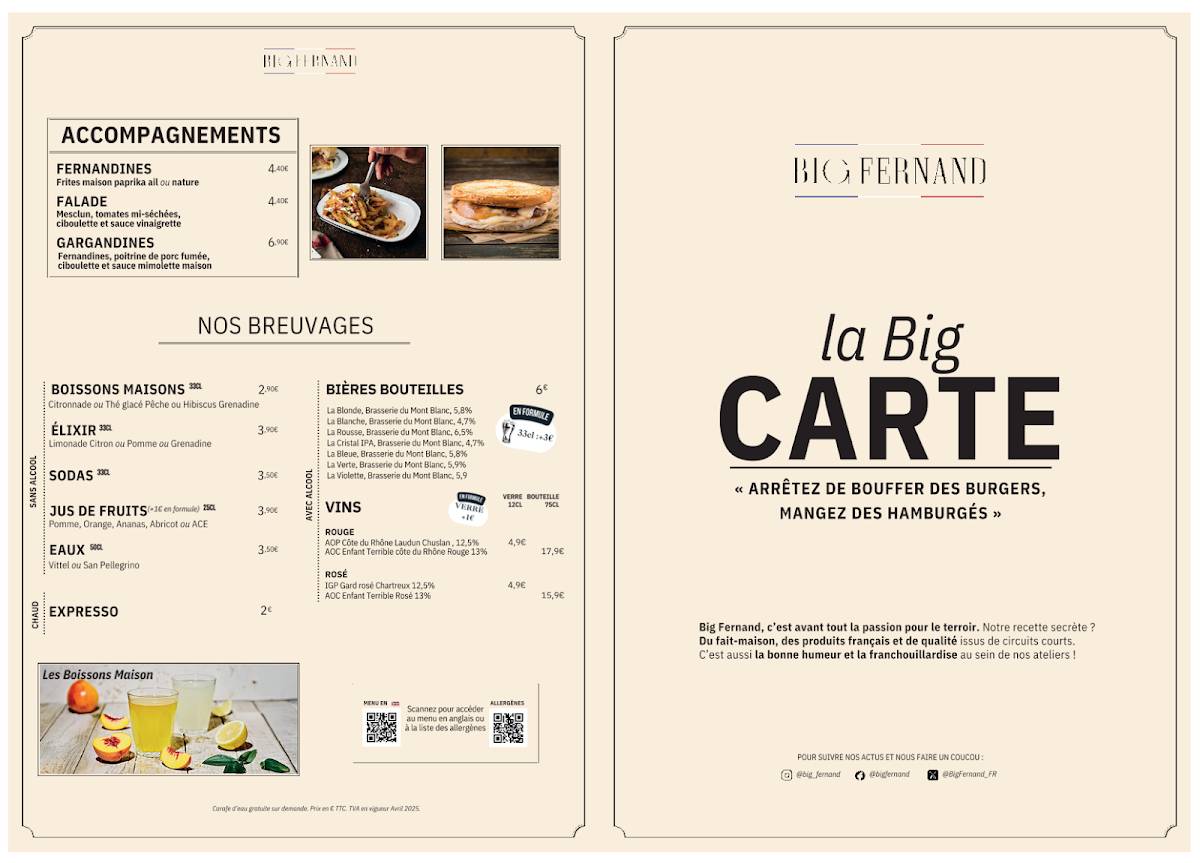 Menu de Big Fernand