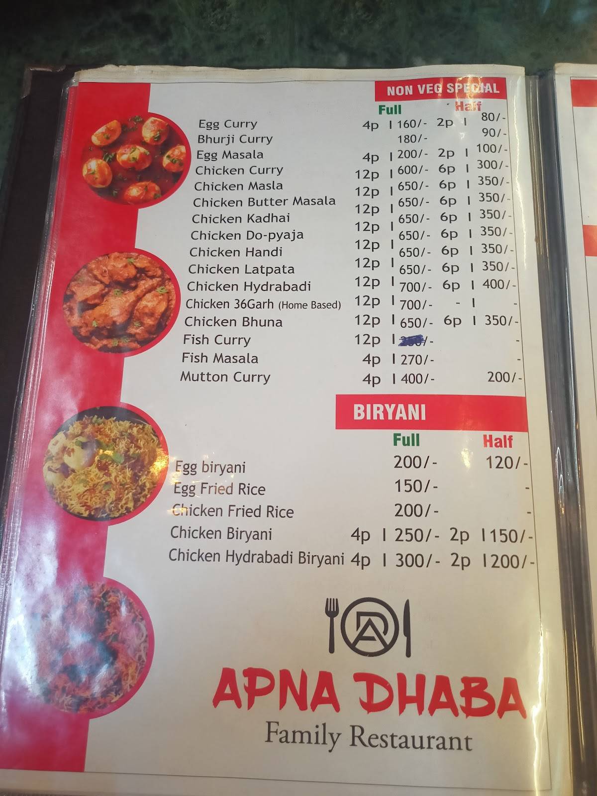 Apna Dhaba and Family Restaurant menu