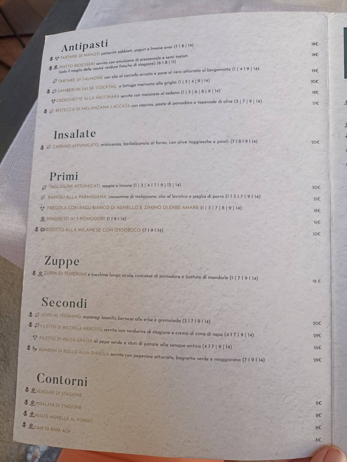 Menu di Bioesserì Milano Brera 