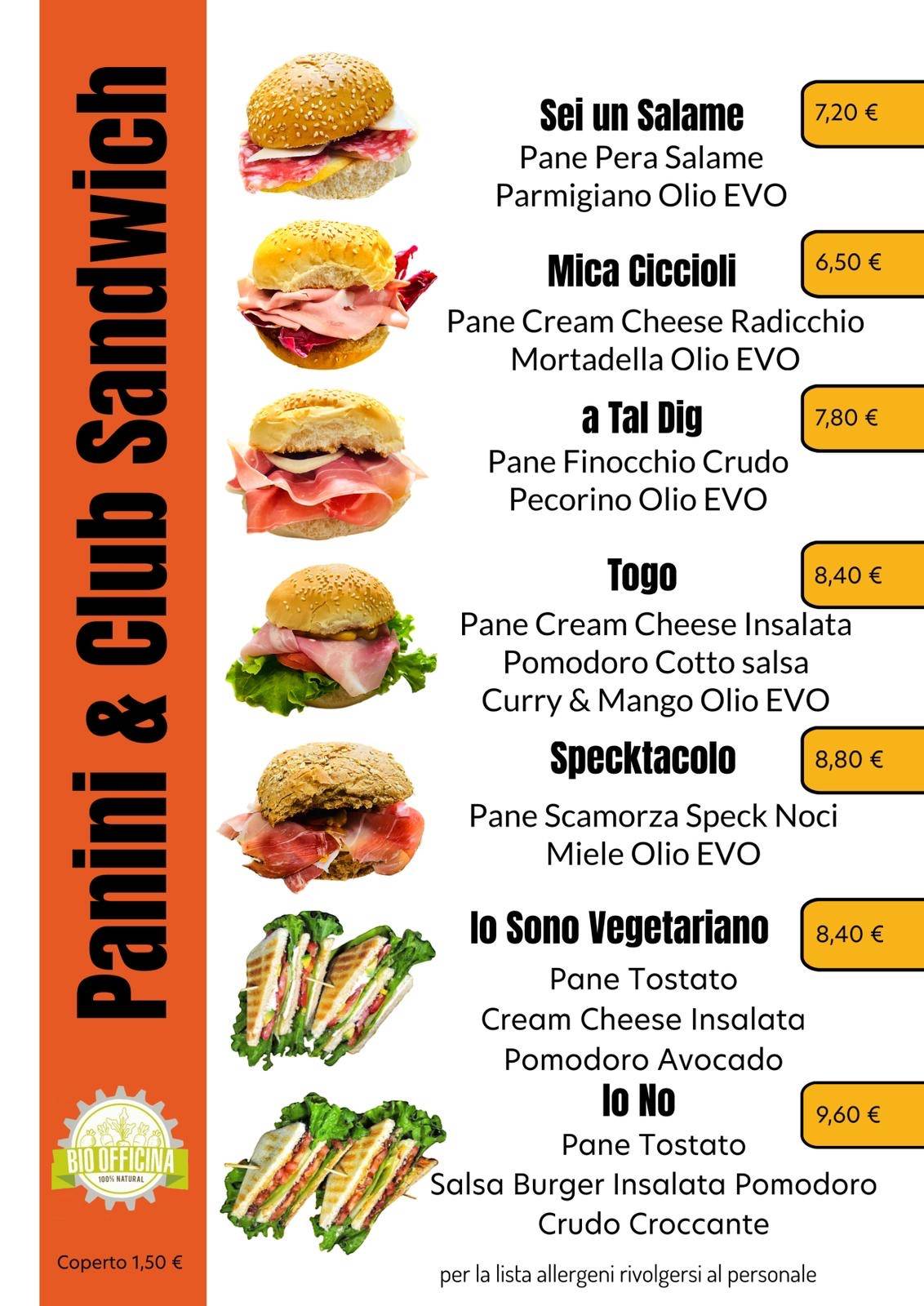 Menu di Biofficina Mirandola 