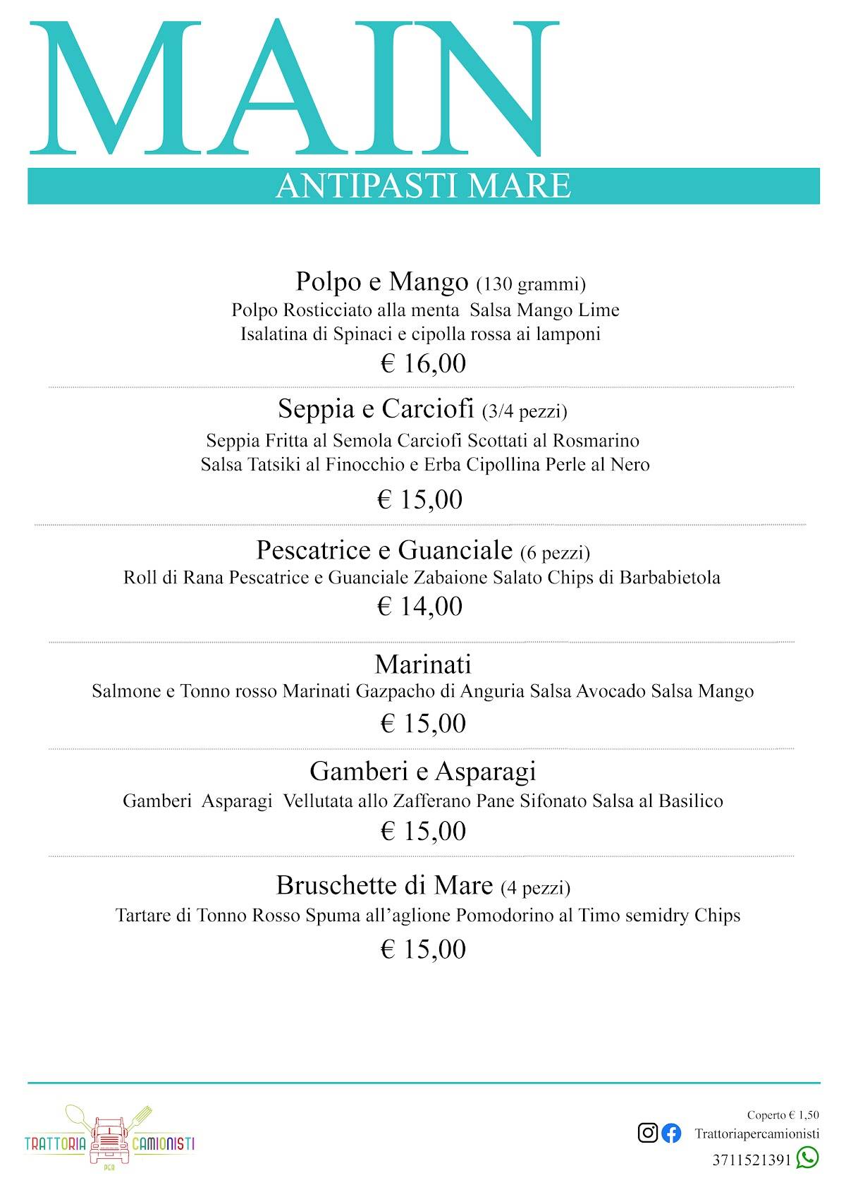 Menu di Trattoria per Camionisti 