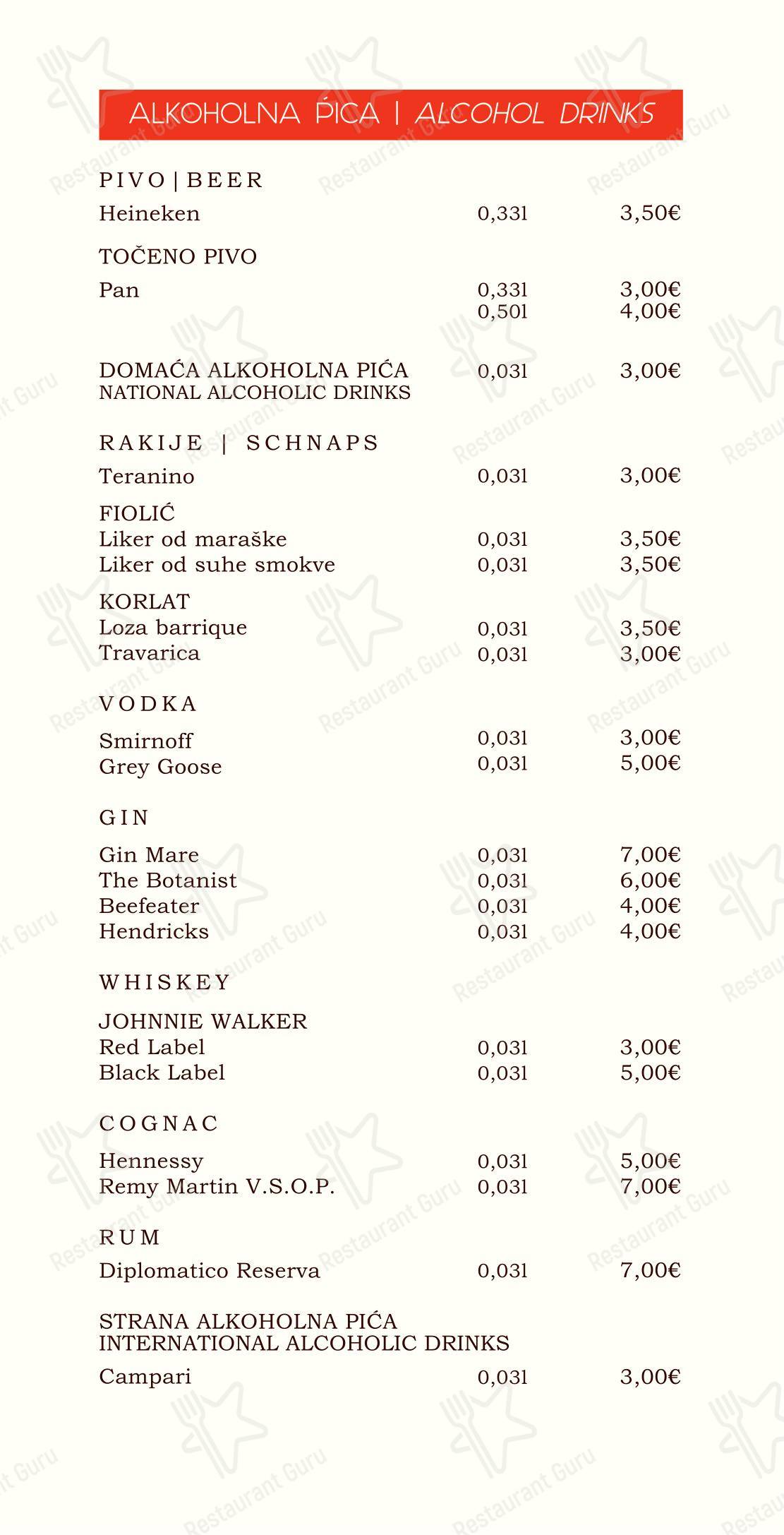 Bistro Gugulo in Kali - Menu