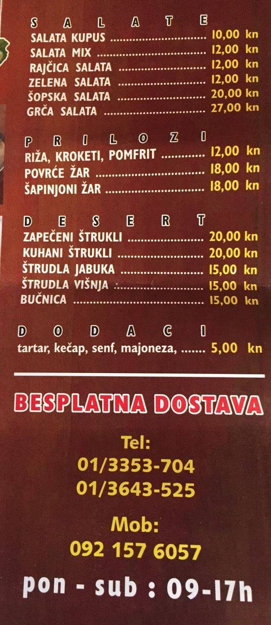 Menu di Bistro Kaj 