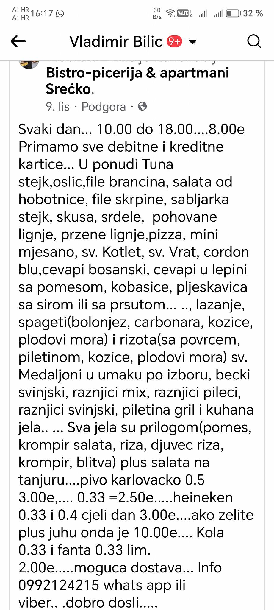 Menu di Bistro- pizzerija srecko Podgora.... Edo-medo j d o o 