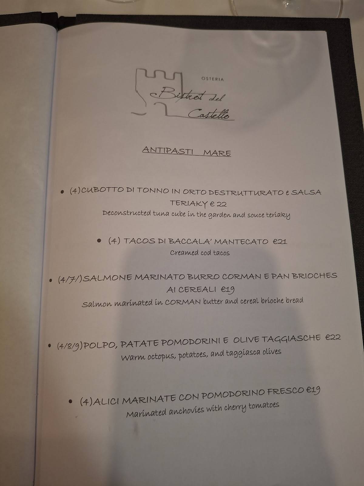 Menu di Bistrot del Castello - Ristorante Rivoli 