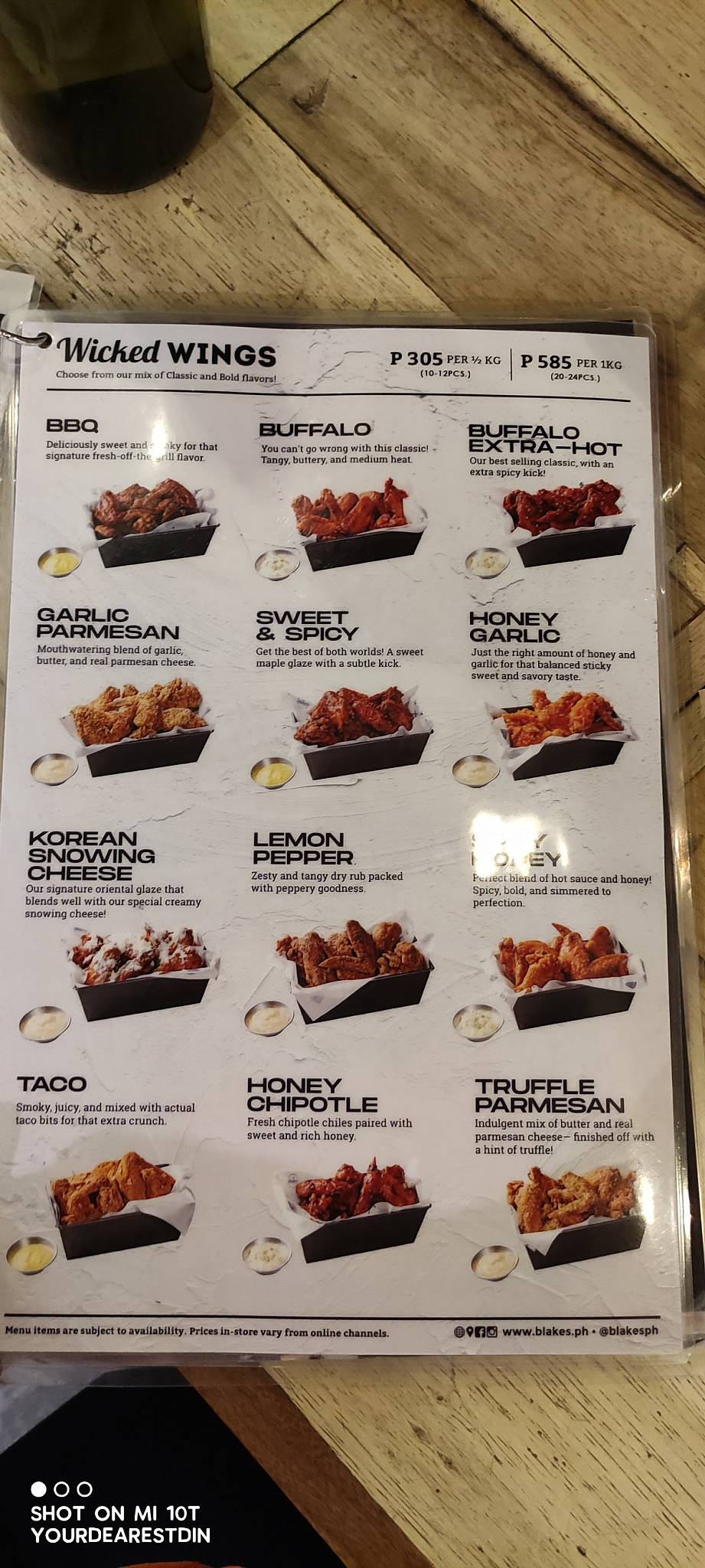 Menu at Blake's Wings & Steaks restaurant, Quezon City, Upper Ground Floor