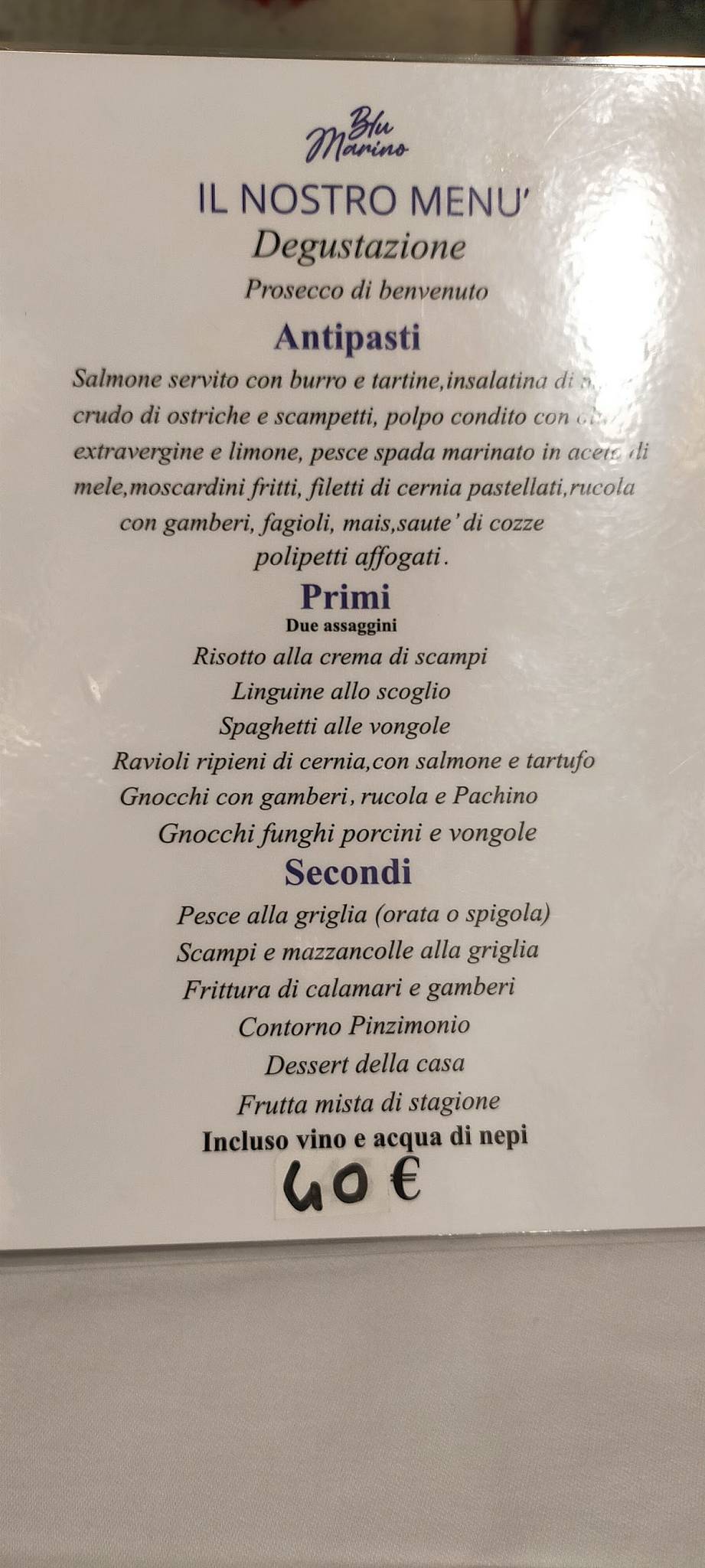 Menu de Blu Marino