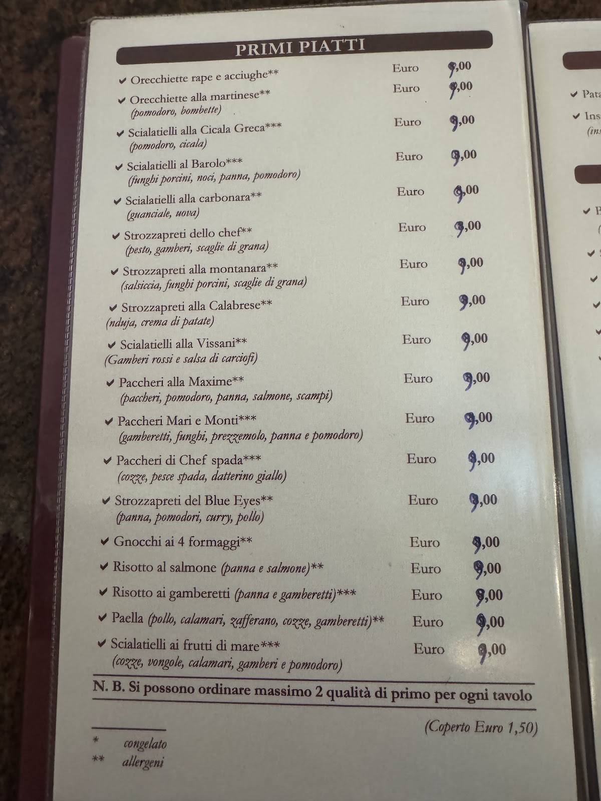 Menu di Blue Eyes 