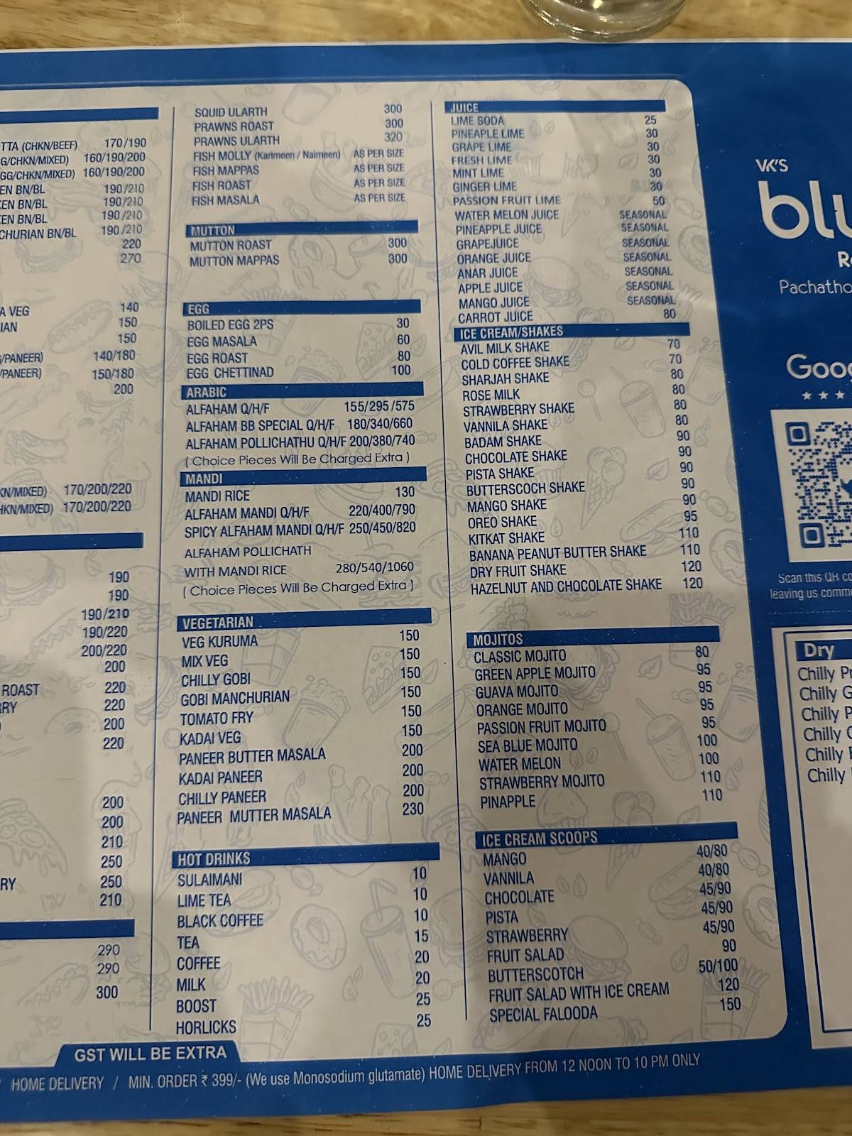 Bluebee RestoCafe menu