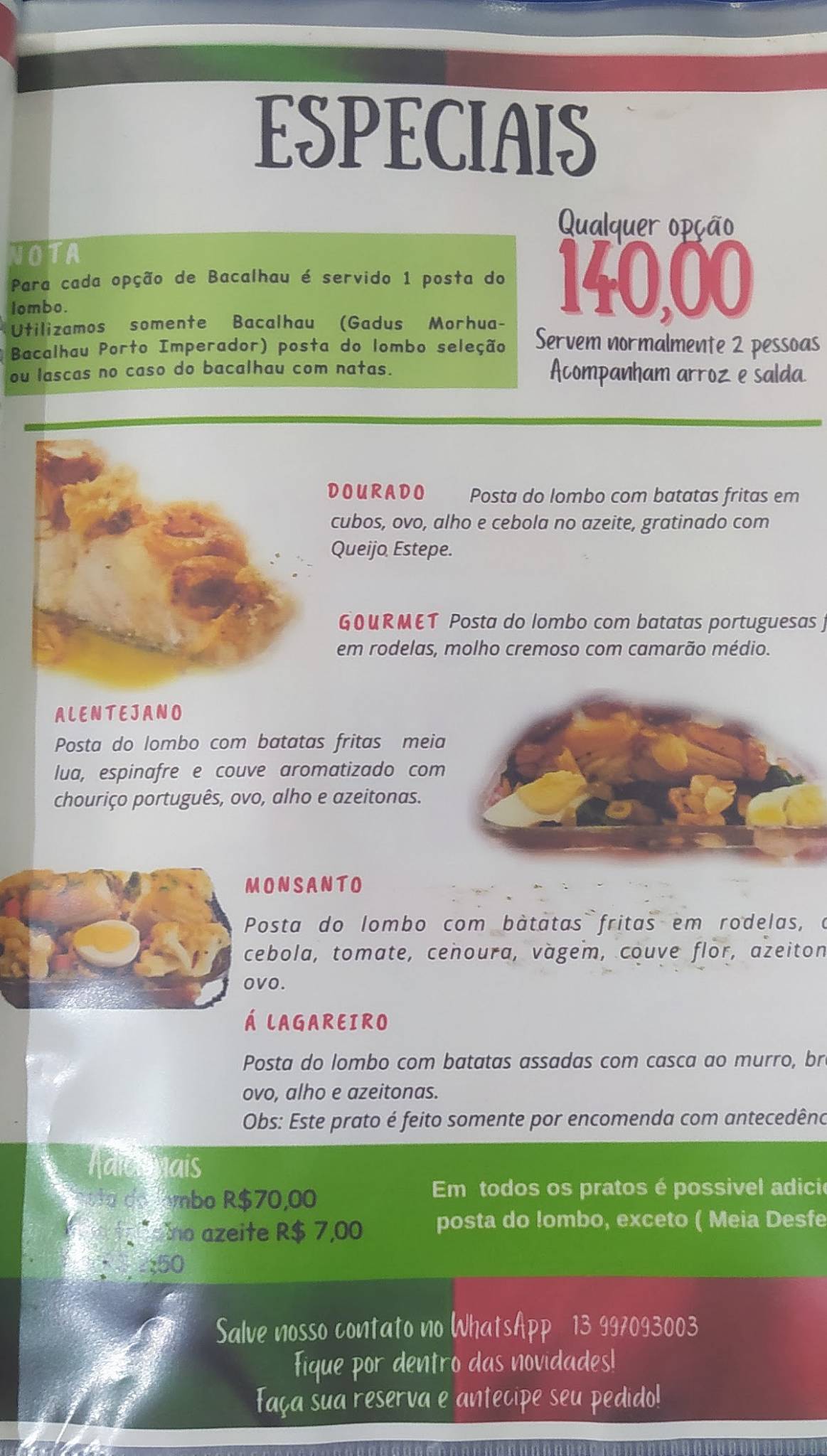 Boca e Sabor cardápio