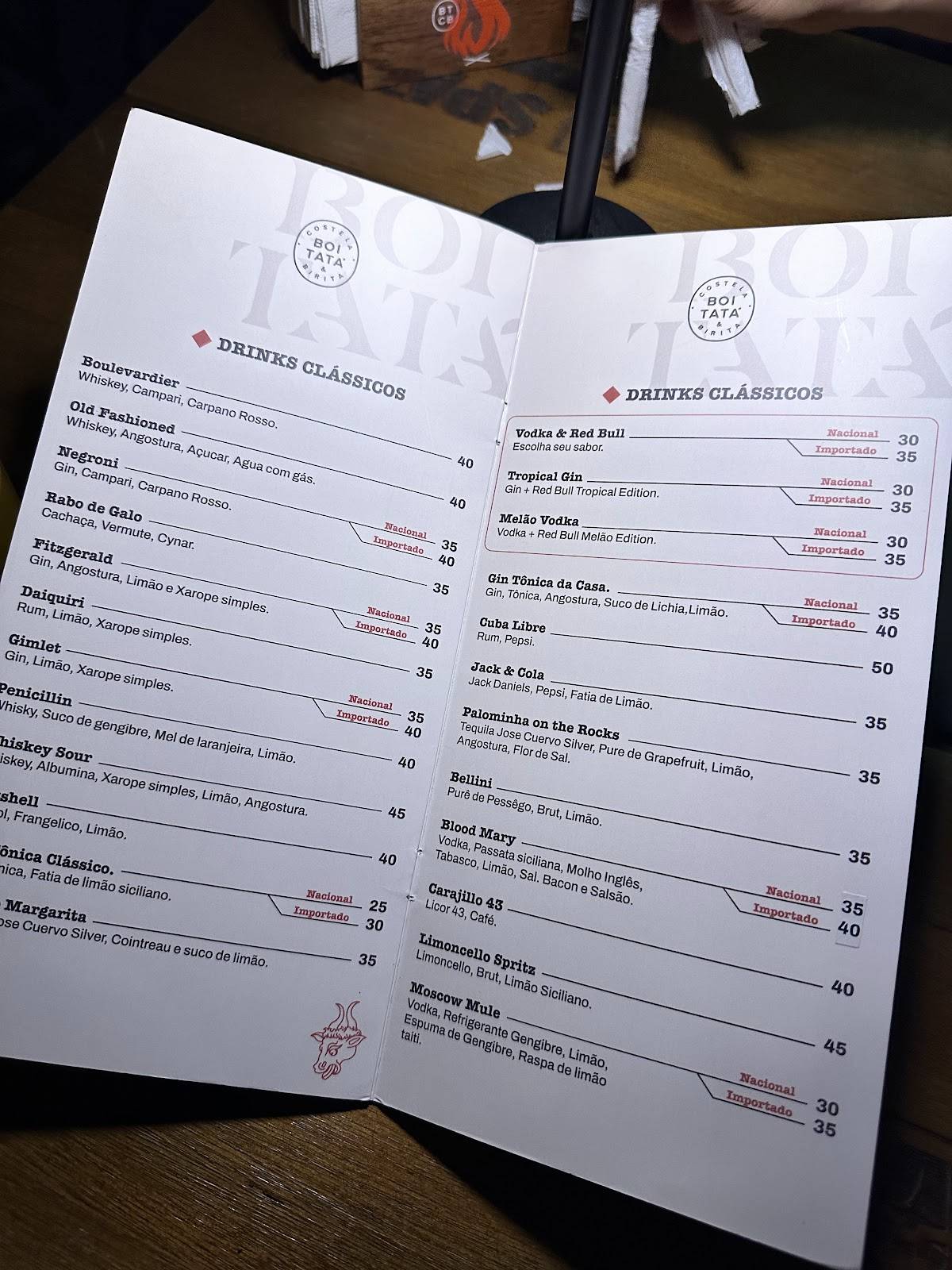 Boi-Tatá Costela & Birita cardápio