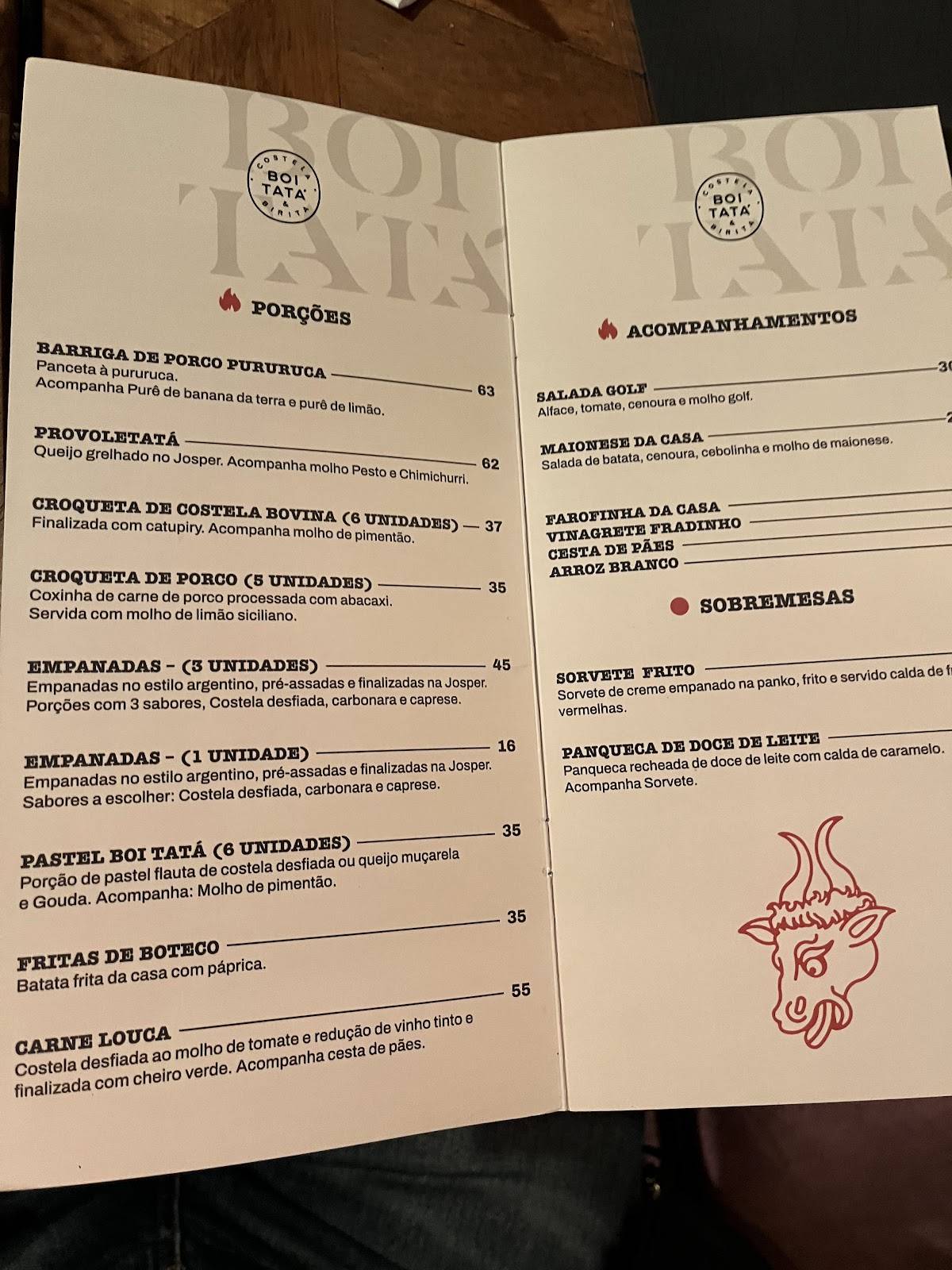 Boi-Tatá Costela & Birita cardápio