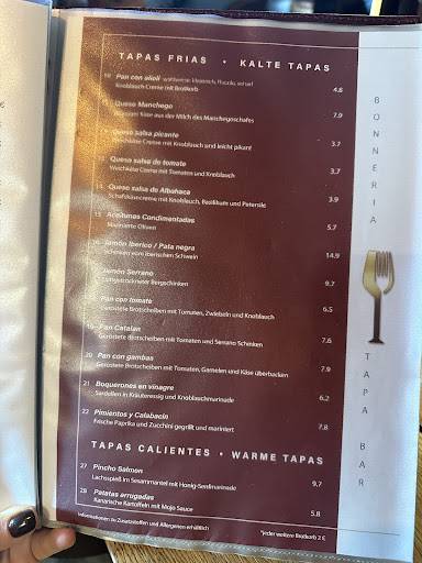 Menu de Bonneria Restaurant Tapas​ Bar