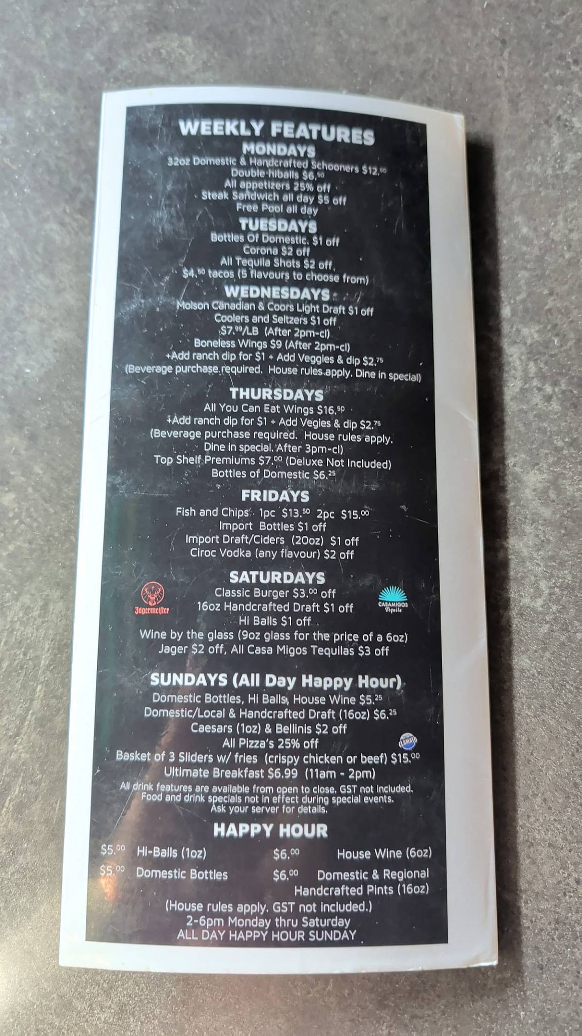 Menu de Bootleggers Sports Bar & Grill