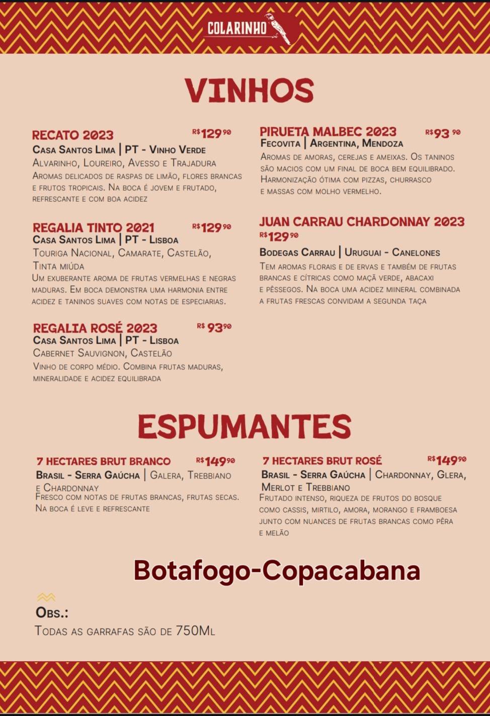 Braseiro Colarinho cardápio